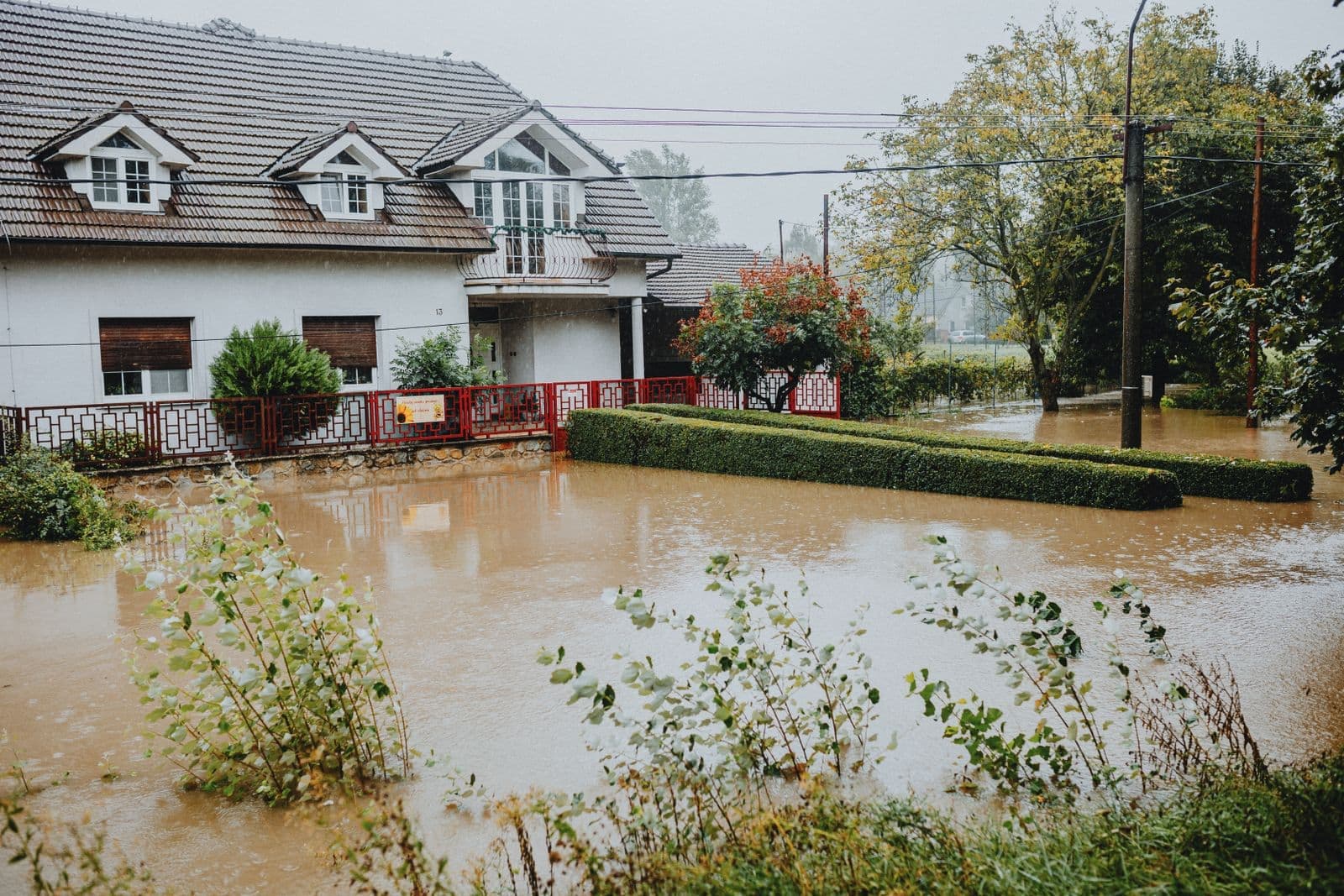 Yard flooded after heavy rain