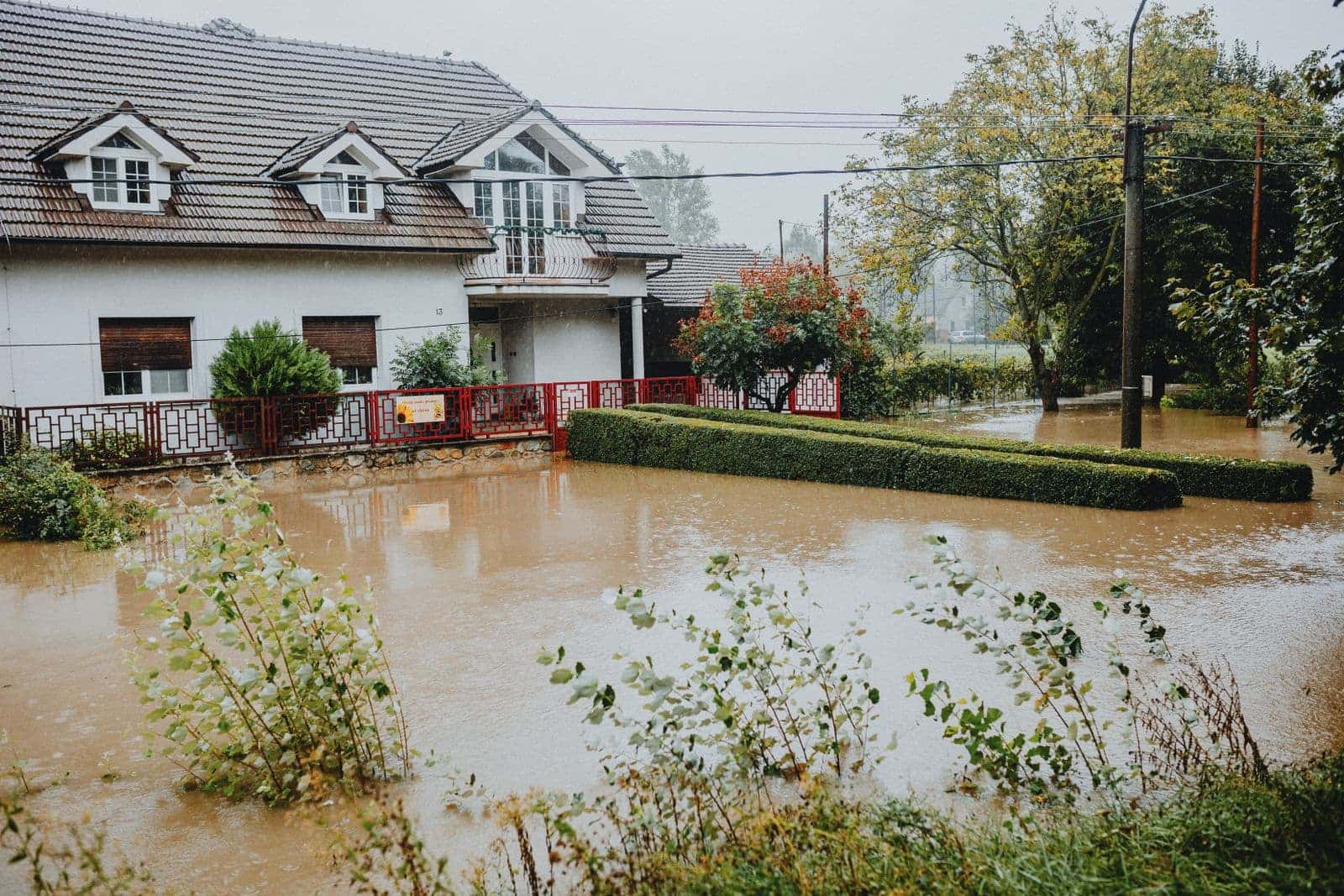 Yard flooded after heavy rain